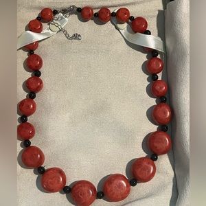 Ross-Simons Coral and Black Agrate Necklace. New in Box with tags. Never worn.